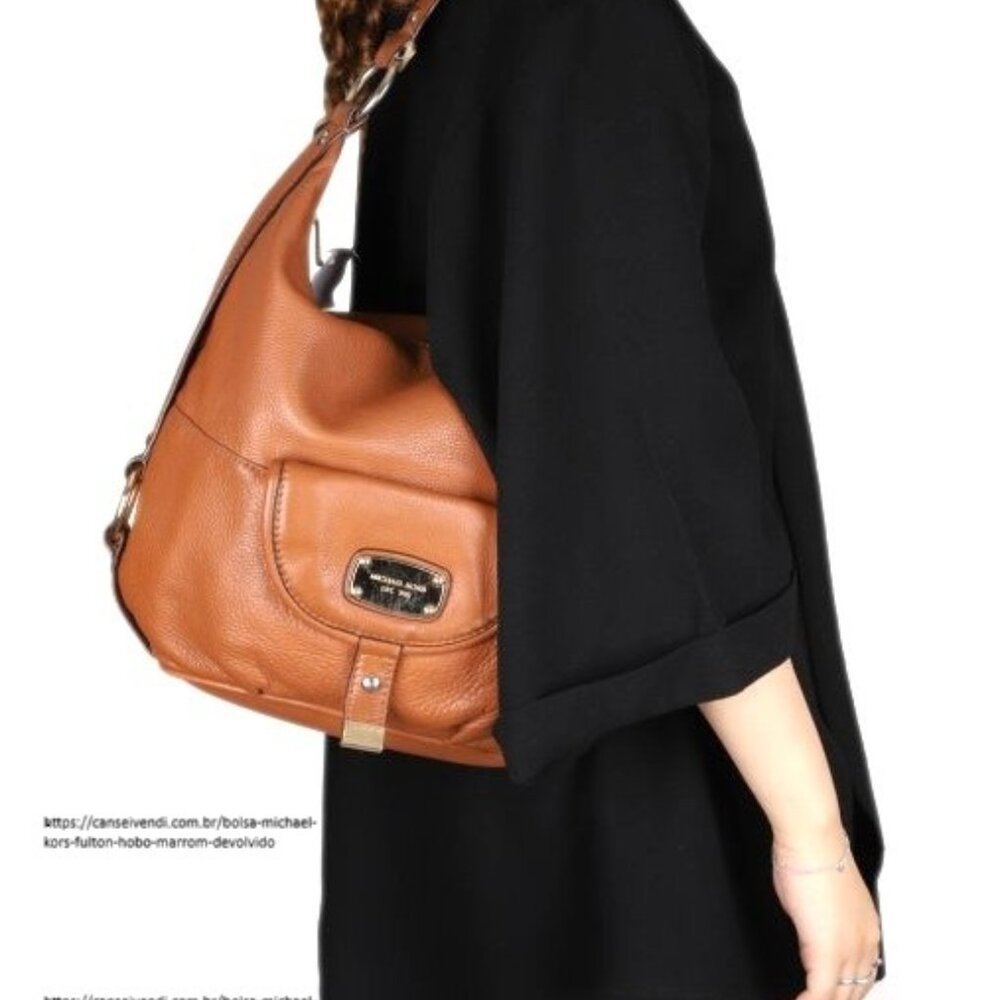 Michael Kors Fulton Large Hobo Bag | Cognac Brown Pebbled Leather